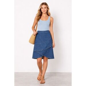 Christopher & Banks Petite Denim Ruffle Tiered Skirt Blue Size 10P Medium Wash